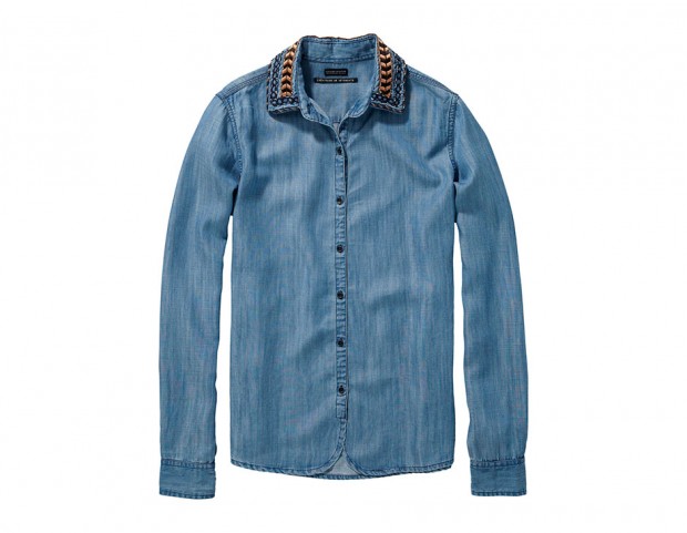 Camicia con collo ricamato