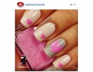 Smalto nude, cuori rosa e glitter argento
