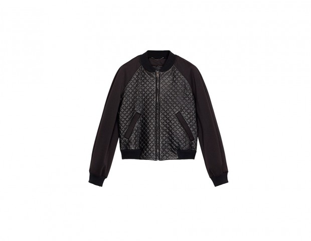 Bomber in pelle laminata e tessuto