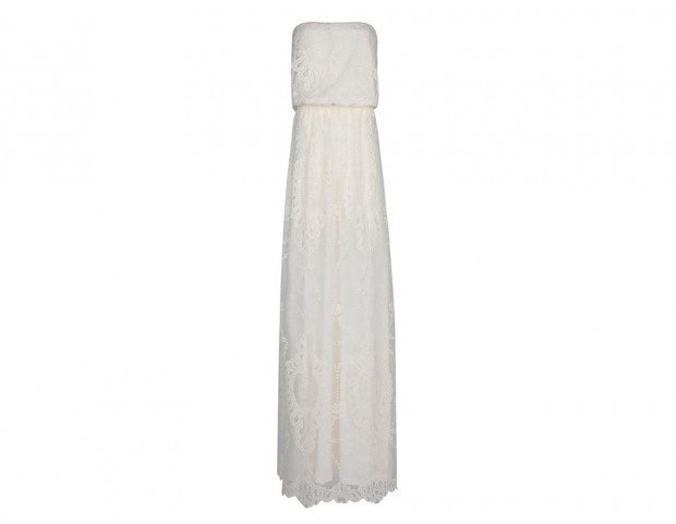 Long-dress senza spalline in pizzo candido
