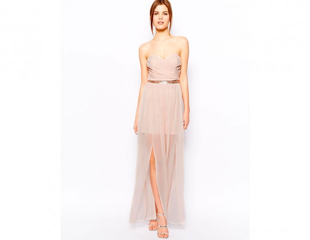 Longdress con gonna trasparente e cintura di strass