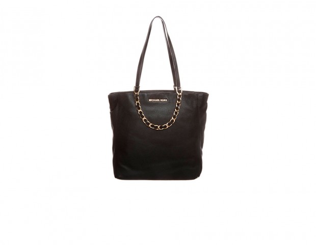 Borsa di pelle nera con catena dorata