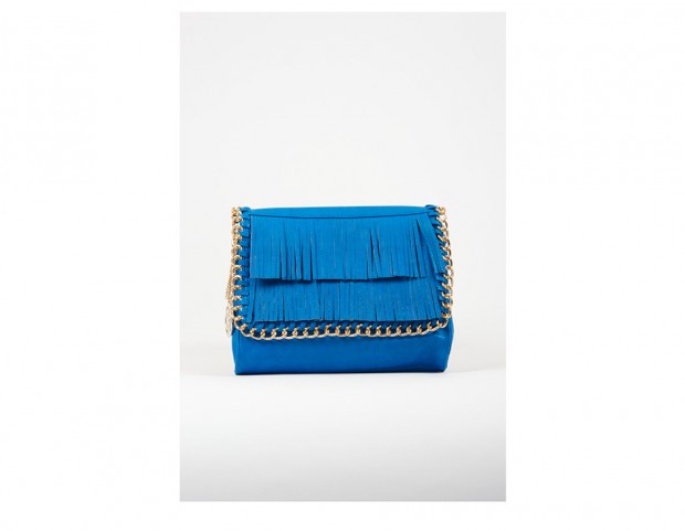 Borsa in suede con frange e catena dorata Borsa in suede con frange e catena dorata
