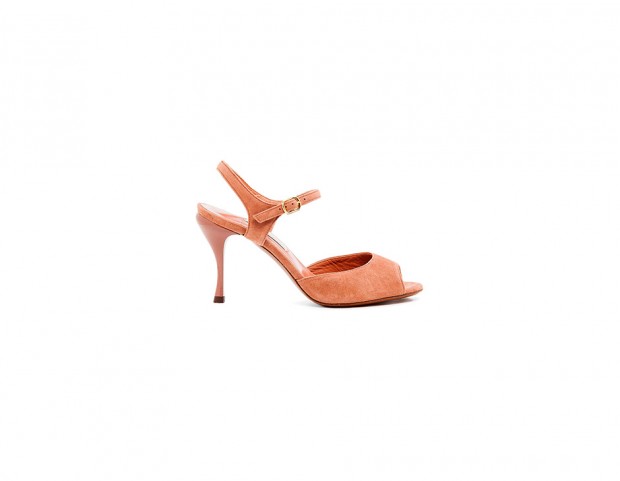 Sandali in suede cipria con cinturino alla caviglia