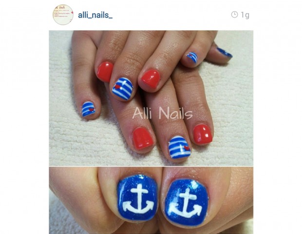 Manicure navy con smalto rosso laccato