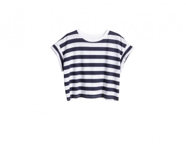 La t-shirt corta a righe navy