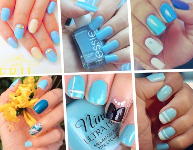 Nails Unghie azzurre e blu e nailart con glitter