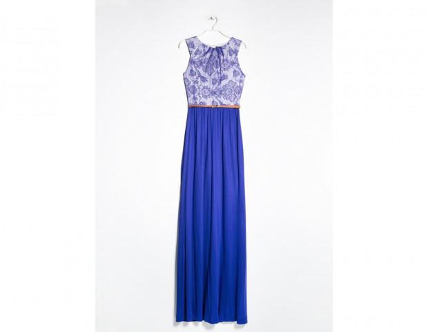 Long dress con corpetto stampato e gonna plissé