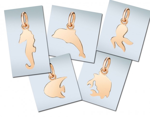In oro rosa 9 kt: i Sea Charms  con creature manine