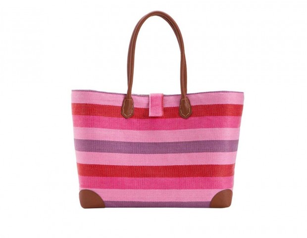 Maxi shopper a righe multicolor in paglia