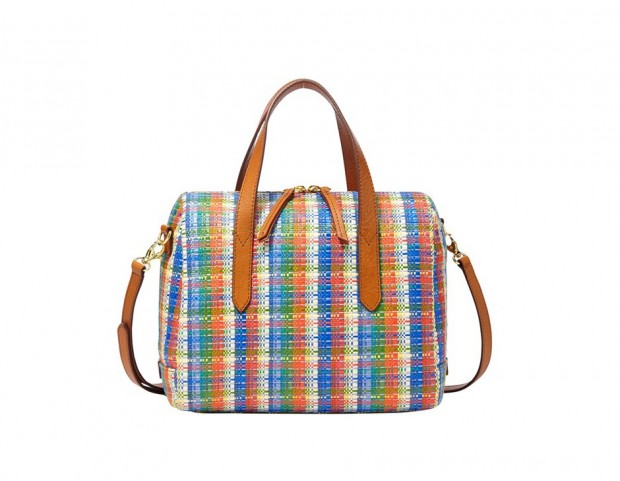 Bauletto a stampa check multicolor in paglia