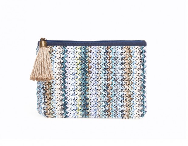 Pochette in rafia a righe multicolor