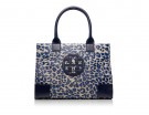 City bag in rafia con logo e trama a stampa animalier