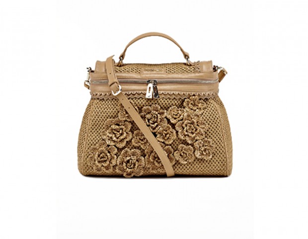 City bag in paglia con dettaglio fiore