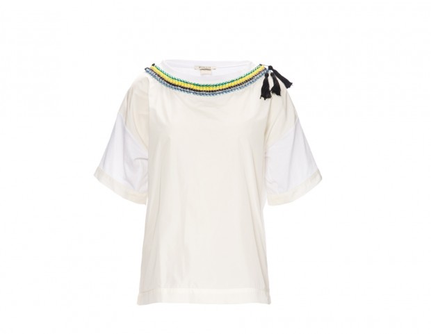 t-shirt in cotone con collo impreziosito