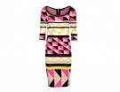 Abito stretch con stampa geometrica multicolor