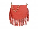 Borsa in suede corallo con frange boho-chic