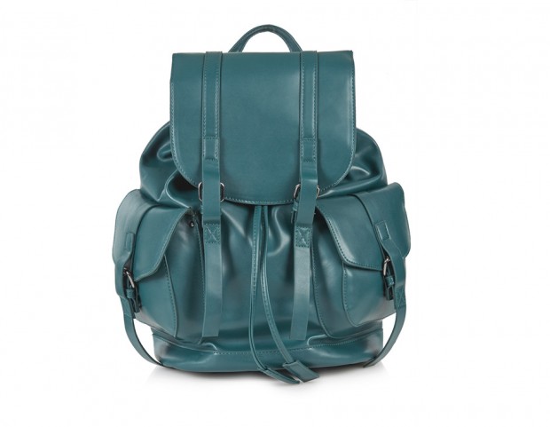 Zainetto in pelle multi tasche color petrolio