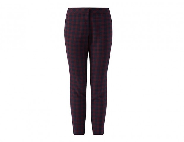 Pantaloni dalla linea classica a base burgundy e motivo check