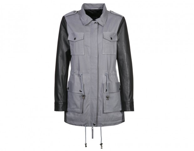 Grigio con colletto e maniche in pelle