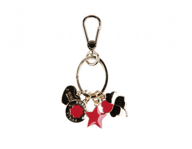 Portachiavi con charms in metallo dorato e colorato