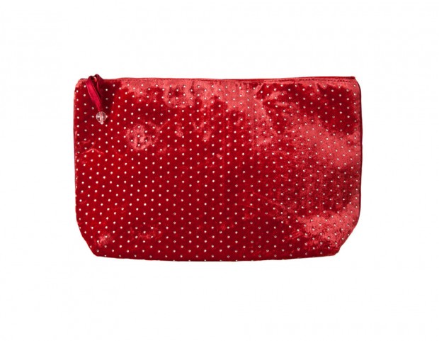 Trousse in velluto rosso a pois