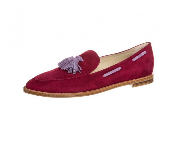 In suede color cherry e nappe a contrasto