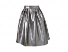 Gonna midi con pens, in pelle lucida silver