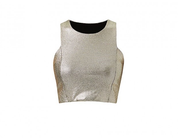 Crop-top stretch, in pelle silver
