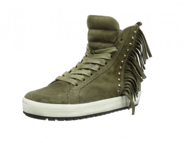 Sneakers in suede con frange e micro borchie