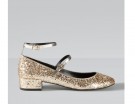 Ballerine con tacco medio in glitter oro