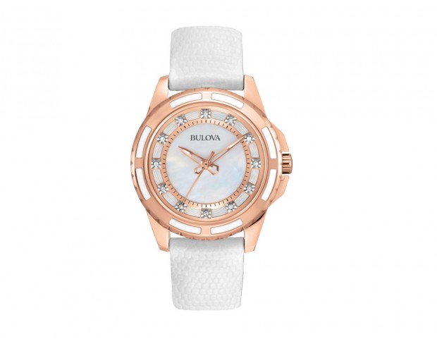 Orologio con cinturino in pelle, oro rosa e brillanti