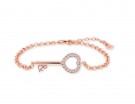 Bracciale in argento placcato oro rosa a forma di chiave con cuore e zirconi