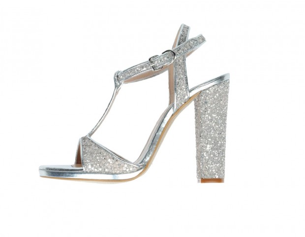 Sandali con tacco argentati glitter