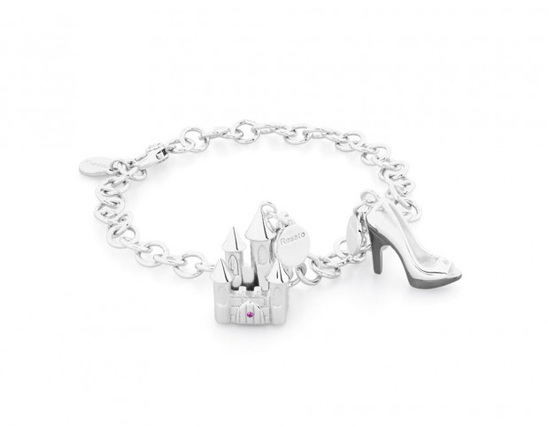 Bracciale in argento 925 e charms a forma di castello e scarpetta