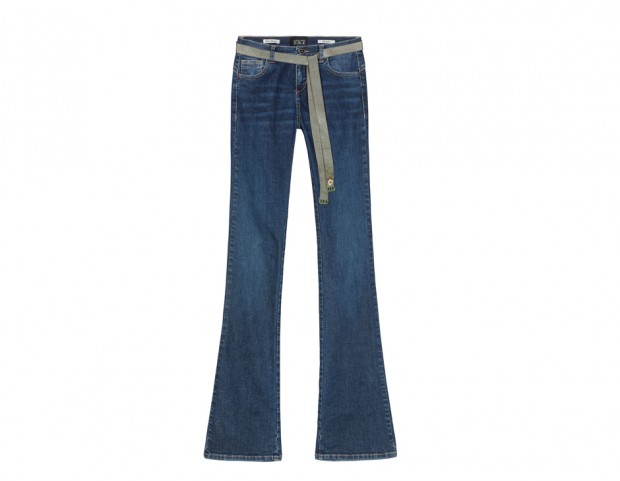 Jeans a zampa con cintura in stoffa