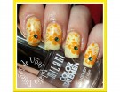 Fiori arancio su base gialla