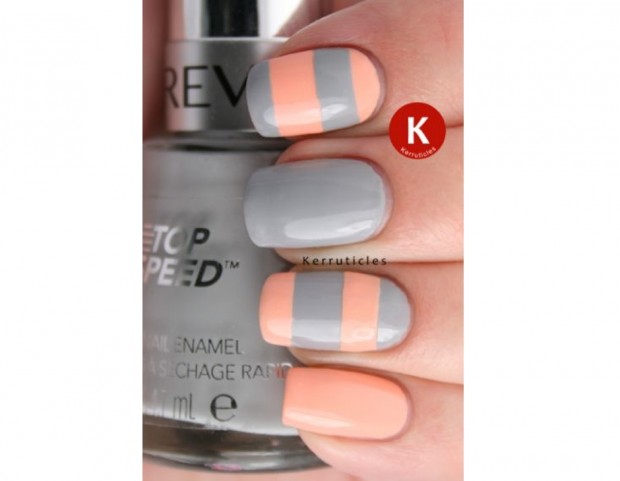 Grigio e corallo si alternano nella manicure