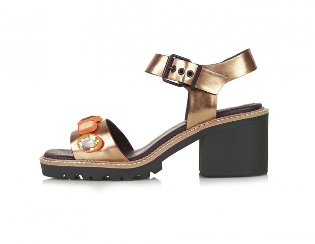 Con tacco chunky in pelle bronzo