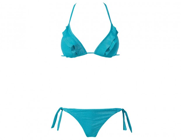 Top a triangolo e slip con laccetti e dettaglio ruches