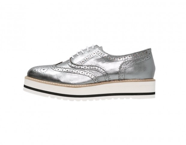 Stringate flatform in pelle argentata