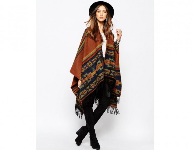 Poncho stampato e sfrangiato