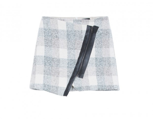 Gonna in lana con allacciatura asimmetrica in pelle