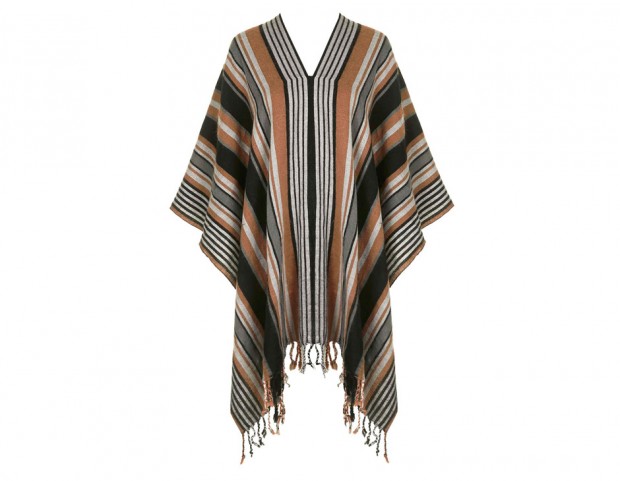 Poncho a righe con frange