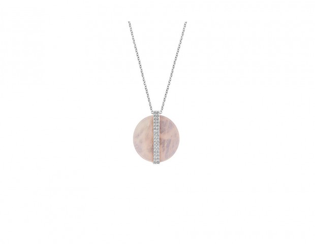 Collana con pendente in quarzo rosa e cristalli