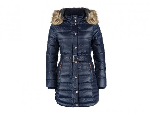 Blu navy con cintura in vita e collo in ecopelliccia