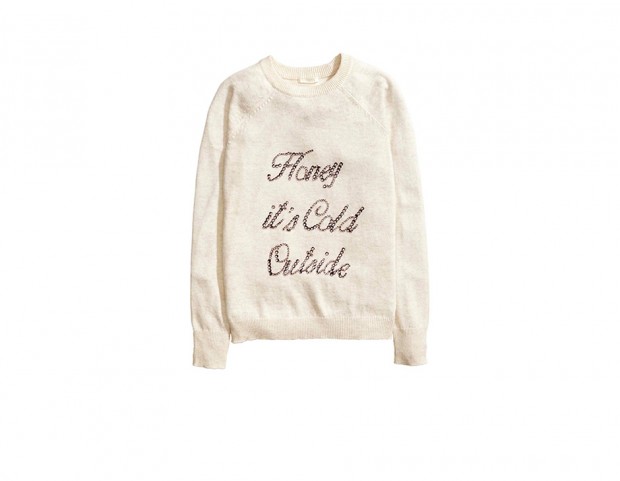 Pullover con scritta e paillettes