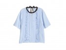 Blusa con rouches e colletto a contrasto
