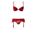 Completino total red reggiseno, slip e reggicalze in pizzo