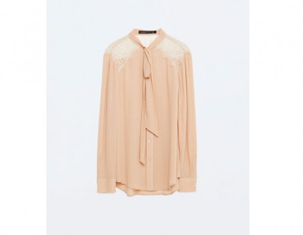 Camicia con inserti in pizzo e fiocco